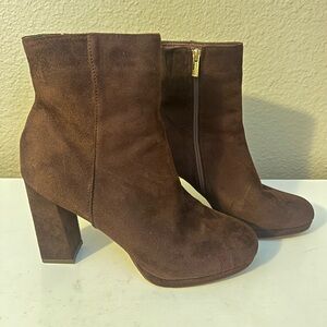 Chocolate brown suede booties